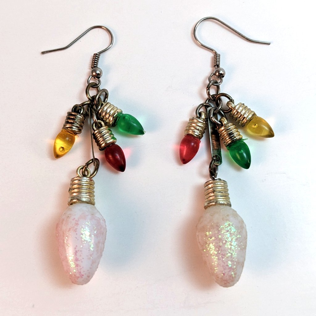 Handmade Christmas Light Dangle Earrings Festive Statement Winter Holidays Gift